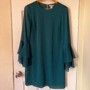 H&M Emerald Mini Dress with Bell Sleeves